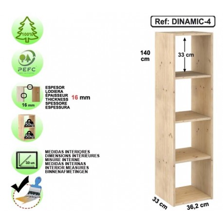 Étagère 4 cubes en pin massif - DINAMIC-4