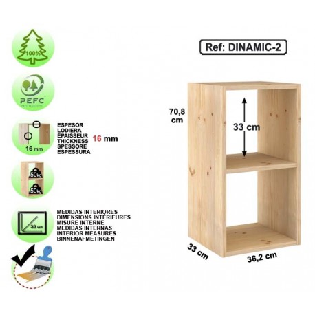 Étagère 2 cubes en pin massif - DINAMIC-2