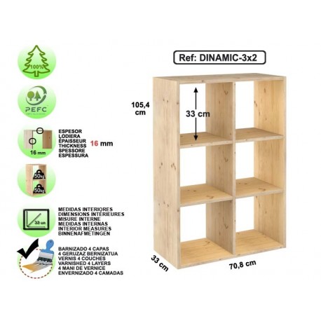 Étagère 3x2 cubes en pin massif - DINAMIC-3x2 - Espace Decormat