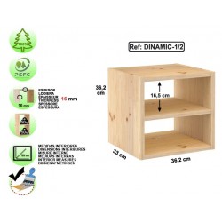 Étagère 1 cube avec tablette en pin massif - DINAMIC-1/2